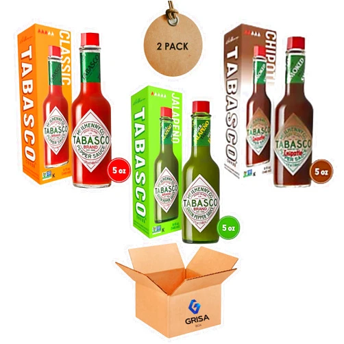 Grisa Box Tabasco Variety Pack: 6 Bottles (5oz each) Featuring 2 Original Red Pepper, 2 Green Jalapeño, and 2 Chipotle Pepper Flavors for a Bold and Spicy Culinary Experience, By GrisaBox