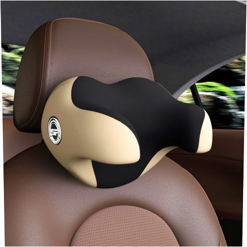 SPRFUFLY Unique U-Shaped Car Headrest Pillow, Car Neck Pillow for Sleeping with Adjustable Strap, Space Memory Foam & Removable Cover, Ergonomic Design - Extreme Comfort Car Pillow(Beige, 1P)
