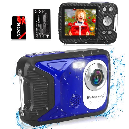 Rawiemy Waterproof Digital Camera with 32GB Card HD 1080P 36MP Compact Digital Camera for Kids Point and Shoot Camera Portable Camera for Teens Students Boys Girls