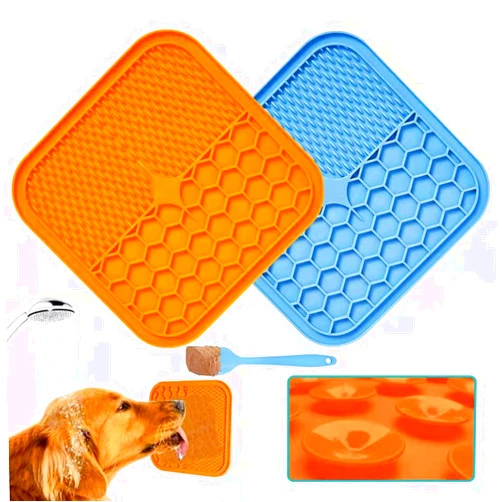 Halworld 2Pcs Lick Mat for Dogs , Interactive Dog Toys Dog Licking Mat for Dog Anxiety Relief, Dog Lick Pad & Fun Alternative to a Slow Feed Dog Bowl, Dog Puzzle Toys (Blue & Orange, Small)