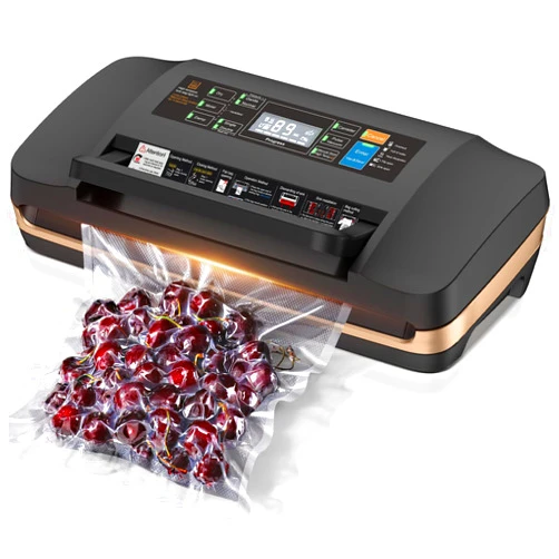 QIQIAOB 95kpa Vacuum Sealer Machine,Commercial Full Automatic Food Sealer,Powerful Sealing System with Double Heat Seal,Bags Storage, Easy-Lock Handle,Build-in Cutter,1 Bag Rolls and 10 pcs Pre-cut Bags
