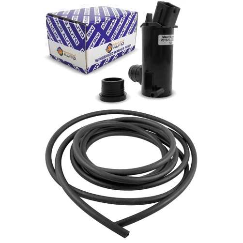 Mean Mug Auto 16212-8816C Windshield Washer Pump w/Grommet with 3 Meter Washer Hose - Compatible with Hyundai, Kia - Replaces OEM #: 98510-26000, 9851-1C000, 98510-2G000, 98510-1C500