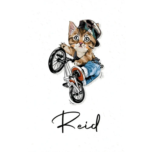 French Edition by Lewis Mani FoR Edition (Author) Reid: Cahier personnalisé avec prénom Reid | Cadeau d'anniversaire pour enfant, garçon, homme, copain ... | Chat à bicyclette | 110 pages lignée, ... pouces (15,24 x 22,86 cm) (French Edition)