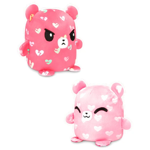 TeeTurtle - Plushmates - Pink Hearts Bear - Huggable and Soft Sensory Fidget Toy Stuffed Animals That Show Your Mood - Magnetic Reversible Plushies That Hold Hands When Happy!