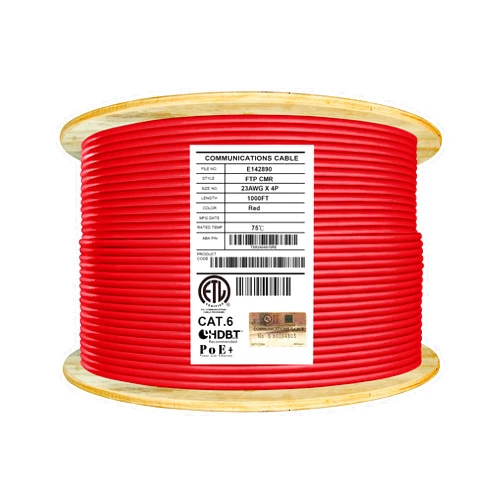 Elite Cat6 Shielded Riser (CMR), 1000ft, F/UTP 23AWG, Solid Bare Copper, 550MHz, UL Certified, UL-LP Certification, Bulk Ethernet Cable Reel, Red