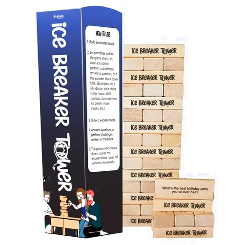 Zealous Nutrition Ice Breaker Tower Questions - Engaging Stacking Wooden Block Game - 54 Fun Conversation Starters - Create Real Conversations - Friends, Coworkers, Family Parties, Relationships, Date & Game Night Fun