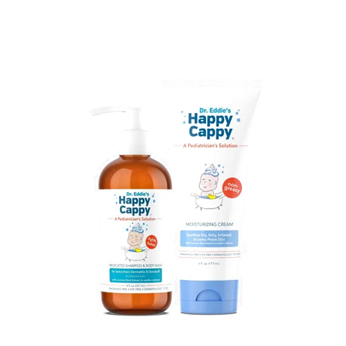 Happy Cappy Medicated Shampoo and Body Wash and Moisturizing Cream Bundle - Baby Dandruff Shampoo, Eczema Lotion for Kids, Helps Cradle Cap and Seborrheic Dermatitis, Reduces Redness, Fragrance-Free