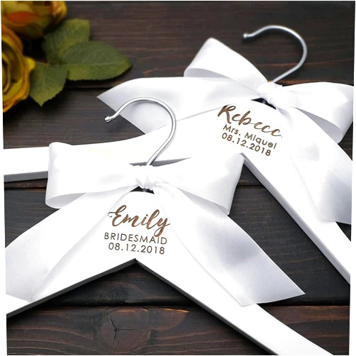 Akubi Personalized Wedding Hanger Bridal Shower Gift Custom Bridesmaid Groomsmen Hanger Wedding Gift (White Hanger)