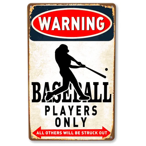 Bestylez Boy's Baseball Gifts Baseball Poster Warning Baseball Players Only Sign Boys Room Decorations For Bedroom 8 x 12 Inch (928)