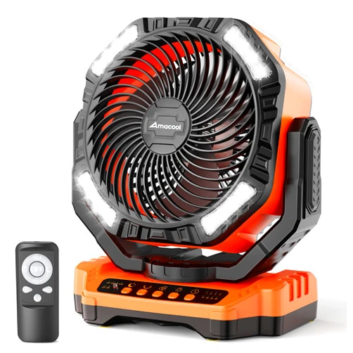 AMACOOL 40000mAh Rechargeable Camping Fan, Battery Operated Fan with Light & Remote, 12