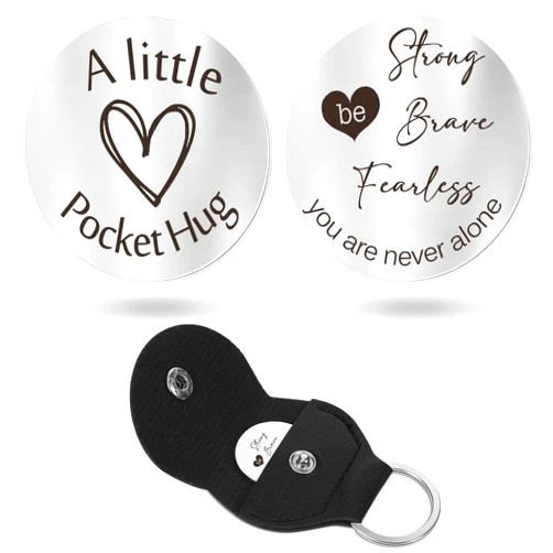 Sureio Pocket Hug Token Long Distance Relationship Keepsake Stainless Steel Double Sided Inspirational Gift with Keychain