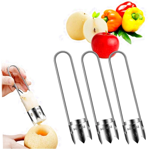 Lunkun Red Bell Pepper Seed Corer, Stainless Steel Fruite Corer Pepper Seed Remover Tool, Chili Corer with Handle, Bell Pepper Corer Fruit and Vegetable Corer Tool Kitchen Gadget (3Pcs)