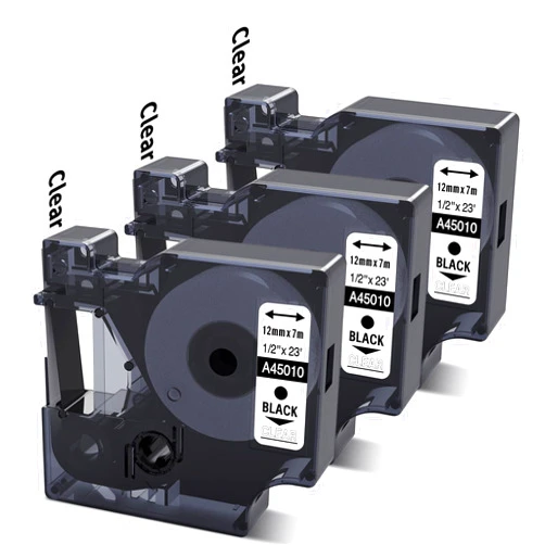 COLORWING Compatible DYMO D1 Label Tape Black on Clear Replace for DYMO Label Maker Refills 45010 S0720500, 1/2Inch x 23Ft for Dymo LabelManager 160 210D 280 360D Label Maker, 3-Pack