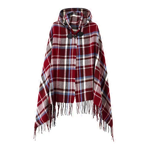 Urban CoCo Women's Vintage Plaid Knitted Tassel Poncho Shawl Cape Button Cardigan