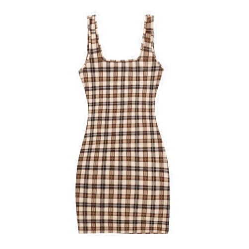 WDIRARA Women's Plaid Sleeveless Bodycon Mini Dress Square Neck Pencil Tank Dress