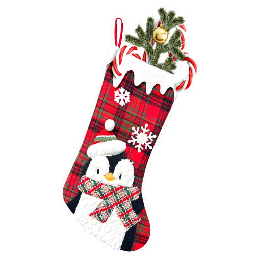 Simcat Christmas Stockings Knitted Red Xmas Stockings for Family, 4 Pack Santa Deer Snowman Hanging Stockings for Holiday Christmas Decorations Ornament Indoor (Penguin)