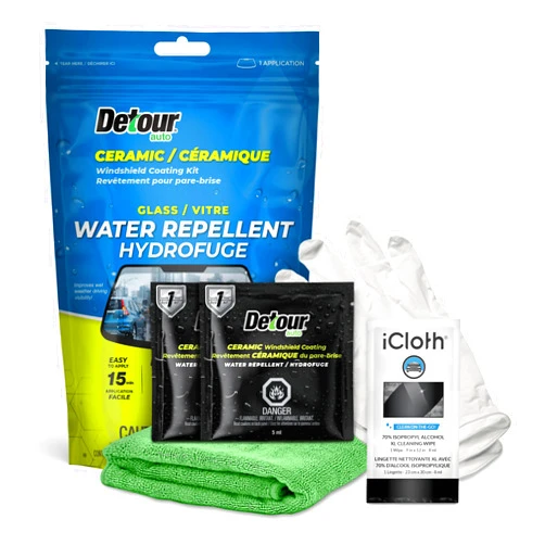 Detour Auto Detour Ceramic Windshield Coating Kit - Long-Lasting Water Repellent Glass Coating, Ultra-Hydrophobic Treatment for Improved Visibility, Quick and Easy Application, for Cars, Trucks, Boats and More
