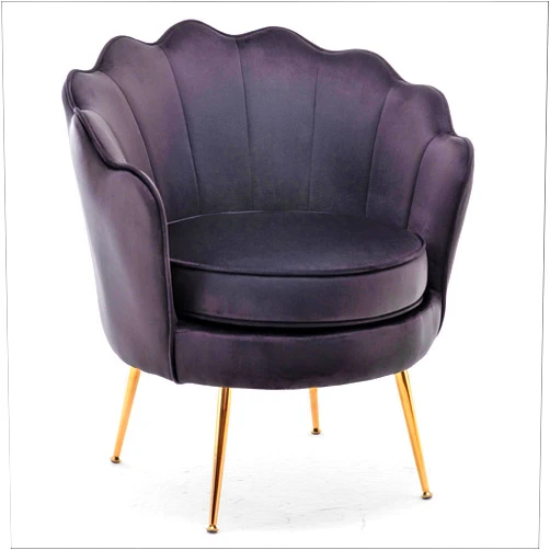 Container Furniture Direct Velvet Barrel Accent Chair with Scalloped Silhouette and Gold Metal Legs, Decorative Piece Suitable for Traditional, Modern, and Contemporary Spaces, Black