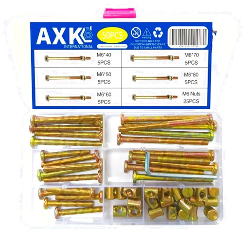 AXK Baby Bed Crib Screws Hardware Replacement Kit, 25-Set M6x40mm/ 50mm/ 60mm/ 70mm/ 80mm Hex Drive Socket Cap Screws Barrel Nuts