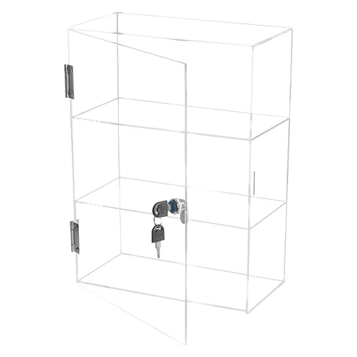 Choowin Acrylic Display Case with Lock Key Countertop Display Case with Shelves Locking Display Case for Collectibles Clear Showcase Retail Display Cabinet Safe Storage, Fixed 3 Shelf 12x6x16 inch