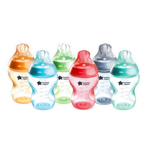 Tommee Tippee Closer to Nature Baby Bottles, Fiesta Collection | Slow Flow Breast-Like Nipple with Anti-Colic Valve (9oz, 6 Count)