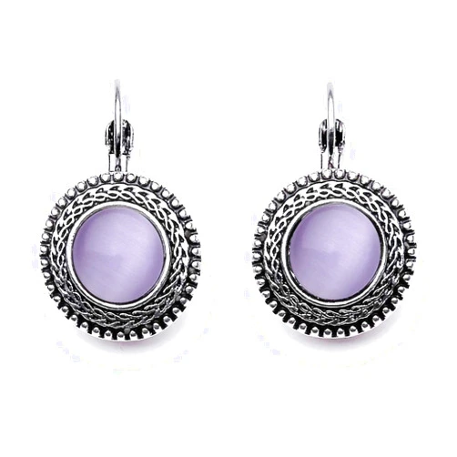 Huangyong Women's Clip-on Earrings Bohemian Ethnic Style Retro Exaggerated Cat Eye Stone French Clasp Earrings,White