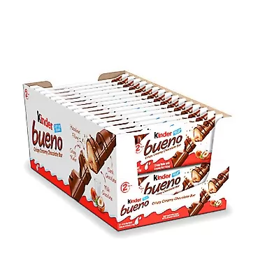 Kinder Bueno Milk Chocolate and Hazelnut Cream Candy Bar, Great Holiday Gift, 30 Packs, 2 Individually Wrapped 1.5 oz Bars Per Pack 1.5 Ounce (Pack of 30)