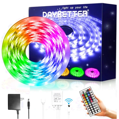 DAYBETTER Waterproof Led Lights for Bedroom, 16.4ft Led Strip Lights, 150 LEDs Color Changing RGB 44 Keys Remote Controller, 12v for Outdoor Room Home Party Christmas Decoration