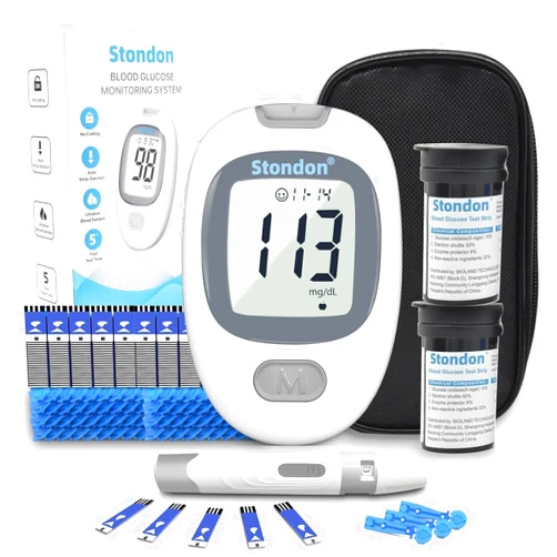 Generic Blood Glucose Monitor Kit, Diabetes Testing Kit with Blood Sugar Meter, 50 Test Strips, 50 Lancets, Lancing Device and Travel Case, No Coding Glucometer (White)