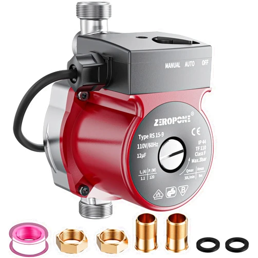 ZeroPone Hot Water Recirculating Pump, Water Circulator Pump, 120W 110V Automatic Circulating Pump Stainless Steel Head NPT 3/4