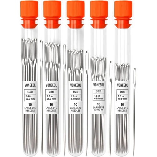 VONEEDL 50 PCS Large Eye Sturdy Hand Sewing Needles - Easy to Thread Embroidery Needles - Big Eye Cross Stitch, Quilting, Crewel, Darning, Crafting Needles