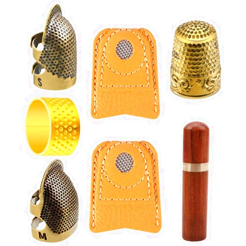 WEISHENG 7 PCSCopper Sewing Thimble Artificial Leather Coin Finger Protectors Metal Shield and Convenient Needle Storage for Sewing Embroidery Knitting Quilting