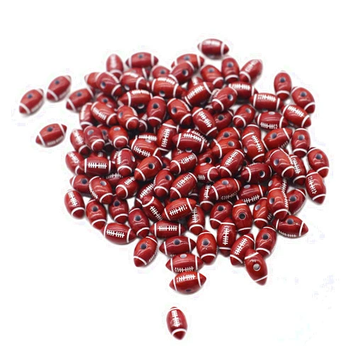 Generic 120 Pieces Football Beads Acrylic Sports Beads with Big Hole and 1 Roll Elastic String for Bracelets Necklaces Earrings Hair Ties Keychain Craft Making