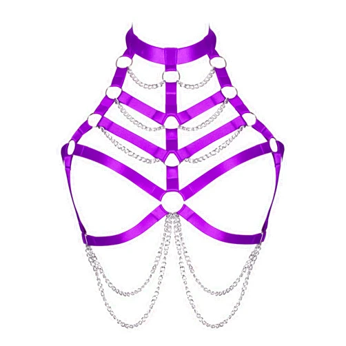 BANSSGOTH Women Plus Size Body Chain Punk Gothic Harness Bra Tops Cage Hollow Out Halter Belt Halloween Rave Clothing