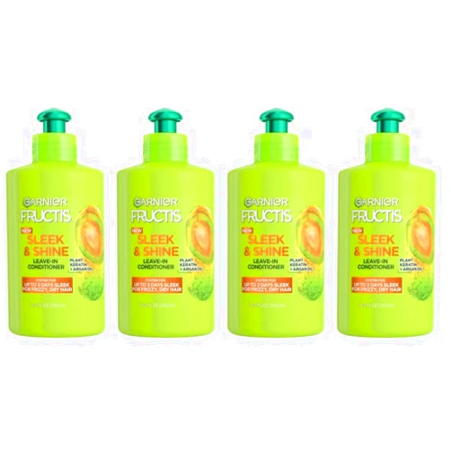 Garnier Fructis Sleek & Shine Leave-In Conditioning Cream for Frizzy, Dry Hair, Plant Keratin + Argan Oil, 10.2 Fl Oz, 2 Count (Packaging May Vary) (Pack of 2)