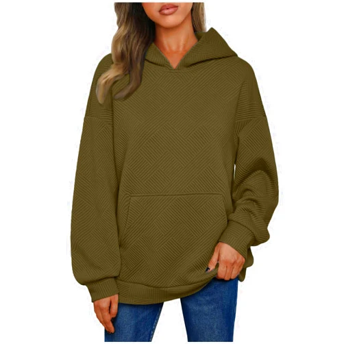 Sinzelimin Women's Oversized Sweatshirt Fashion Solid Color Long Sleeves Hooded Pullover Fall Sports Hoodies Coat Tops