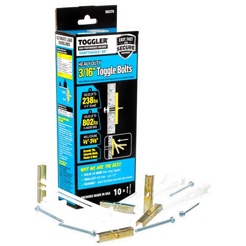 TOGGLER SNAPTOGGLE BA Toggle Anchor with Bolts, Zinc-Plated Steel Channel, Made in US, 3/8