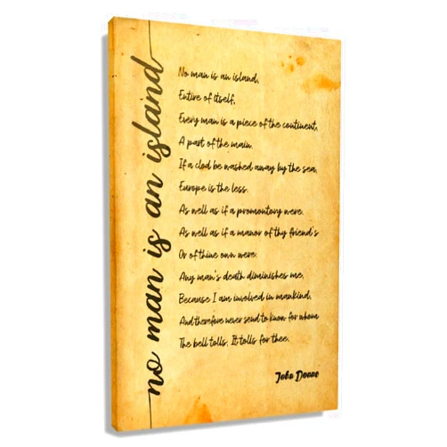 CZWTXWD No Man Is An Island Poem Wall Art Vintage Poster John Donne Quotes Wall Artwork Decoration for Living Room Giclee on Canvas Modern Painting for Bedroom Rectangle Picture Gifts Poster Kitchen (20x30inch(50x75cm),Canvas)