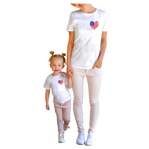 JHOKCI 4th of July Family Matching Shirts USA Flag Love Heart Graphic Patriotic T-Shirts Short Sleeve Independence Day Outfit