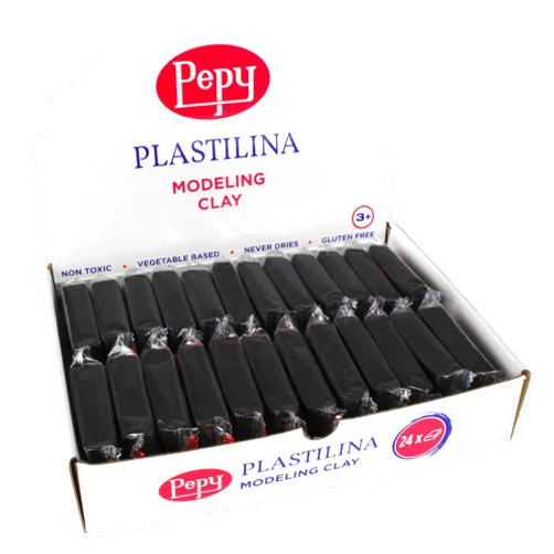 Pepy Plastilina Reusable and Non-Drying Modeling Clay; Set of 24 Bars, 1.4 Ounce Each, Perfect for Arts and Crafts Projects, Black