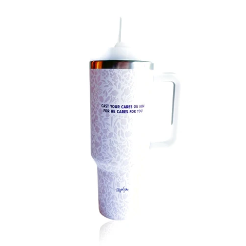 Elly and Grace Christian Steel Tumblers, Christian Bible Cups for Women, Spill Safe Straw Included (Cast Your Cares, 40oz)