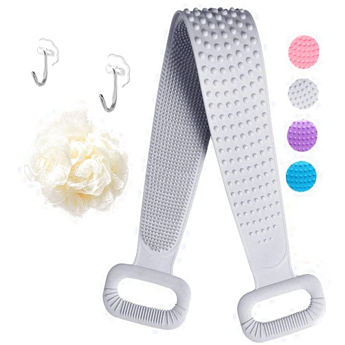 Linkinghome Back Scrubber for Shower, Silicone Bath Body Brush Exfoliating Brush, Foams Easily, Skin Friendly Body Scrubber - Gray