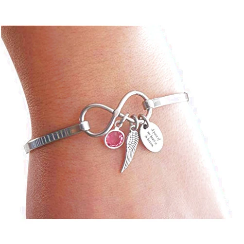 Madie's Charms A piece of my heart is in Heaven Infinity Bracelet - Angel Wing Bangle - Birthstone - Memorial Gifts - Sympathy Jewelry - Miscarriage - Remembrance - Bereavement - Custom - Personalized