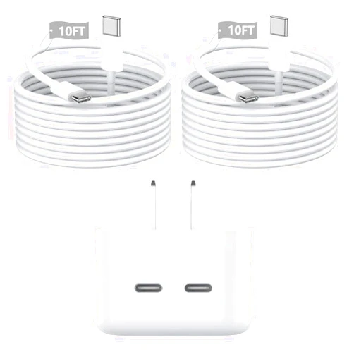 Lezaface iPhone 16 Pro Fast Charger,35W Dual USB-C Port Compact Power Adapter Foldable Rapid Wall Charger with 2Pack 10FT USB-C to USB-C Charging Cord for iPhone 16Pro/16Pro Max/15Pro/15Pro Max,iPad Pro