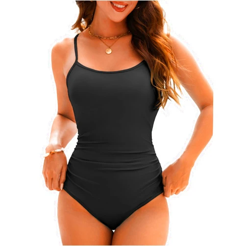 American Trends One Piece Swimsuit Tummy Control Color Block Slimming Bathing Suit Spaghetti Strap Lace Up Back Swimwear
