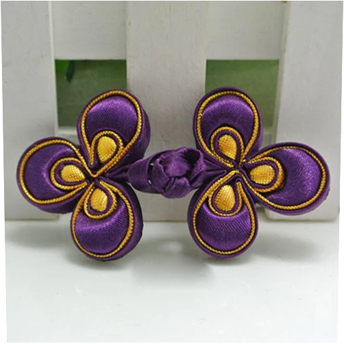 Lyracces Sewing Fasteners Knotting Peach Blossom Flower Satin Fabric Cotton Stuff Chinese Decorative Knots Cheongsam Frogging Button 1pair (Purple)