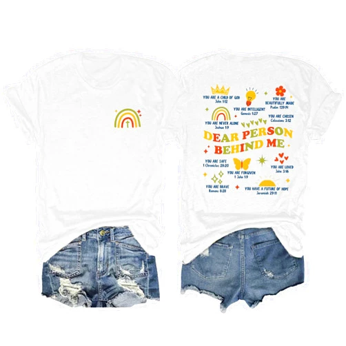 Fiscrat Dear Person Behind Me Tshirt Faith Letter Print Christian T-Shirt Women Casual Religious Graphic Tee Tops