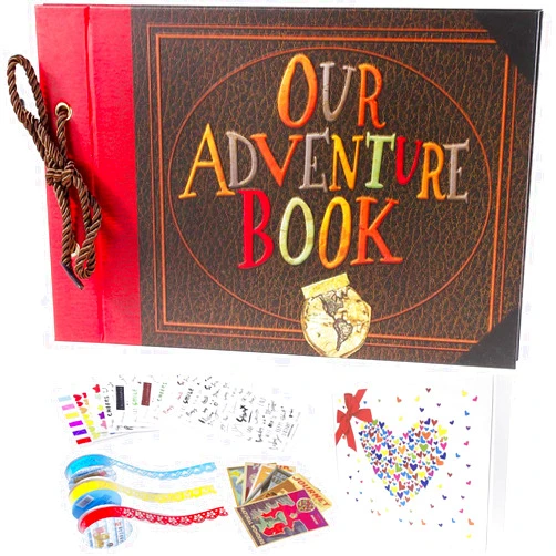 Pulaisen Our Adventure Book Scrapbook Pixar Up Handmade DIY Family Scrapbooking Album with Embossed Letter Cover Retro Photo Albums (Our Adventure Book, 11.8