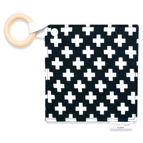 HYAKDesigns Crinkle Paper for Babies | Eco-Friendly Cotton Sensory & Soother Teether Toy | BPA Free, Organic Beeswax Sealed Wood