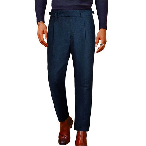 PJ PAUL JONES Men Vintage Tweed Pants Herringbone Pleated Suit Trousers
